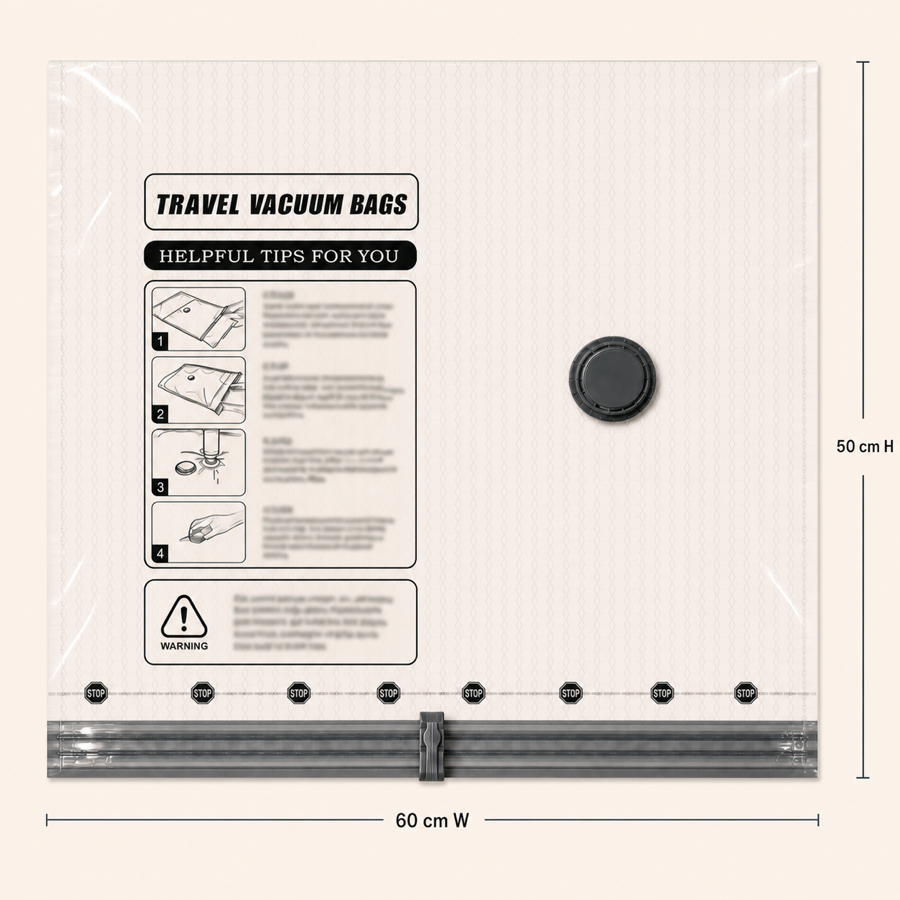Large vacuum compression bag size diagram, 60 centimeters wide by 50 centimeters high
