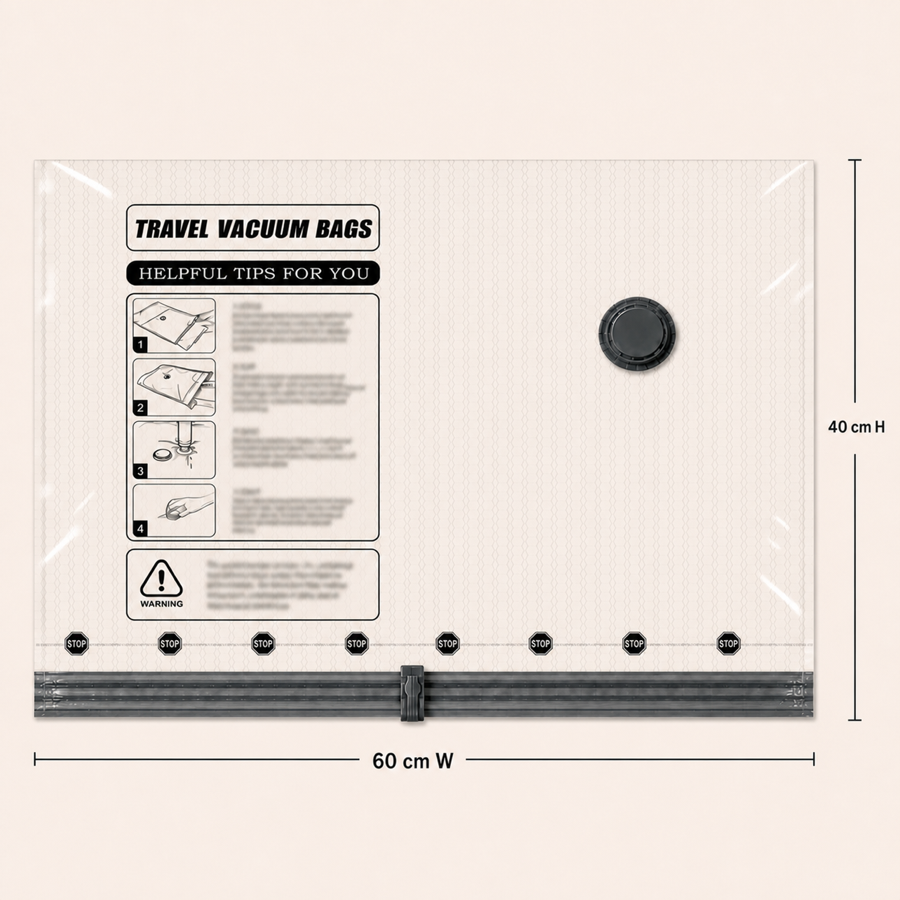 Medium vacuum compression bag size diagram, 60 centimeters wide by 40 centimeters high