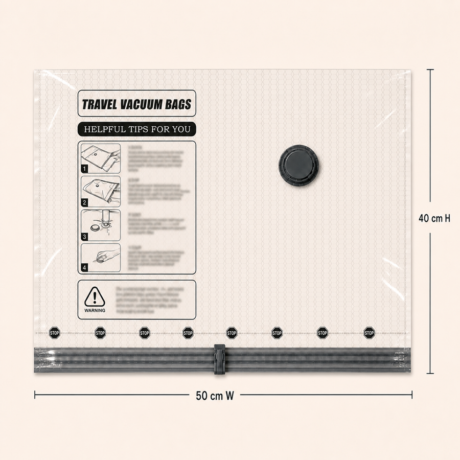 Small vacuum compression bag size diagram, 50 centimeters wide by 40 centimeters high