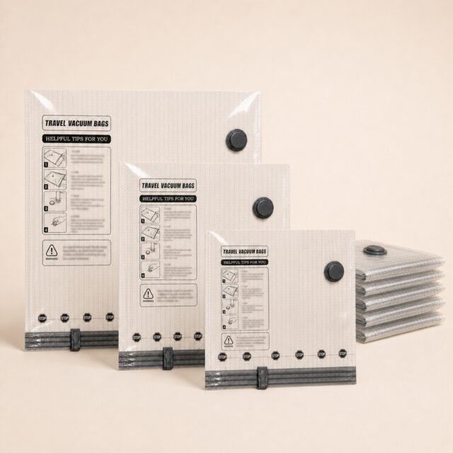Vacuum compression bags in three sizes without a pump